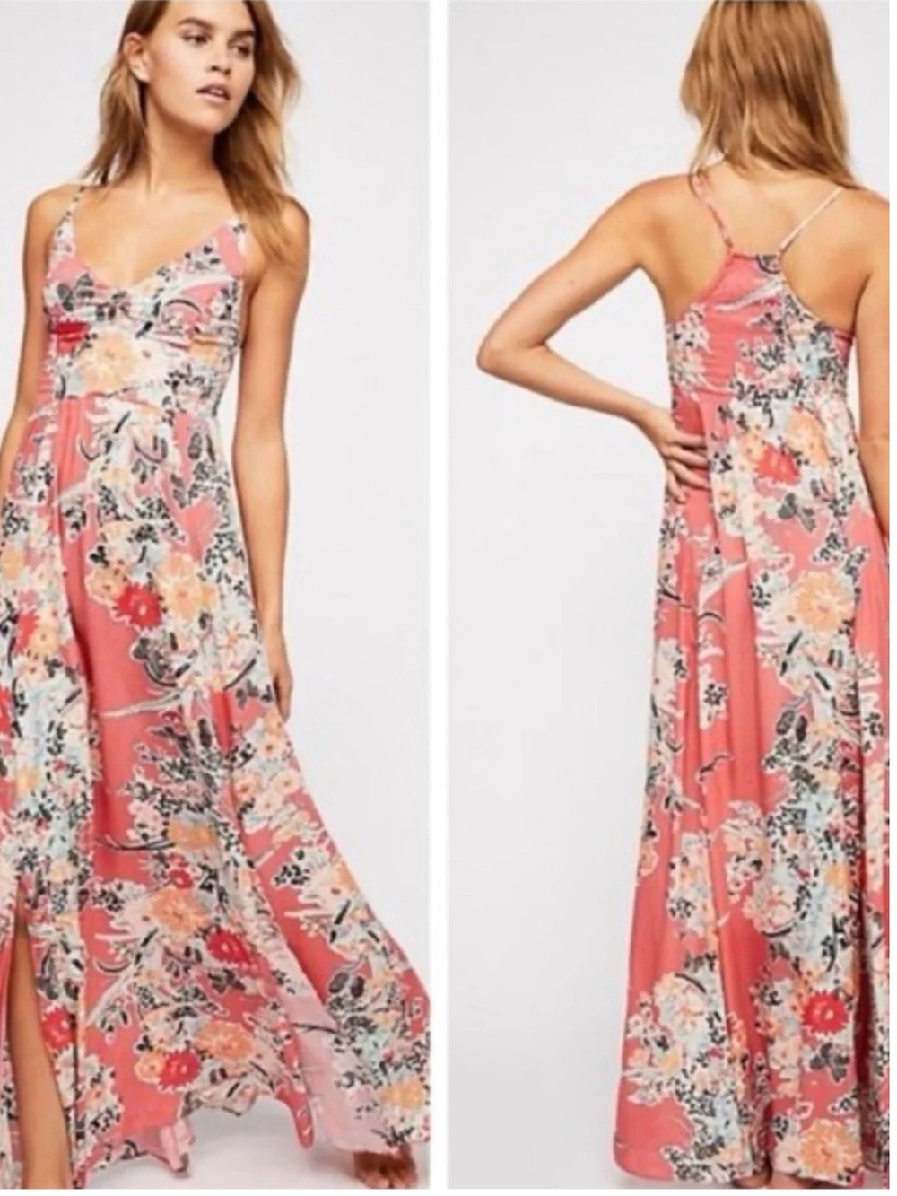 Free People Through The Vine Floral Maxi Dress in Salmon, NWOT, size S